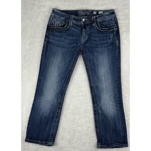 Miss Me Jeans Womens 29 Cuffed Capri Lowrise Medium Wash Denim Embellished Blue